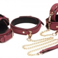 6-delige BDSM Suede Boeienset Met Collar En Riem - Bordeaux