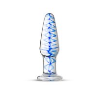 Smalle Glazen Buttplug Met Blauwe Spiraal - Transparant